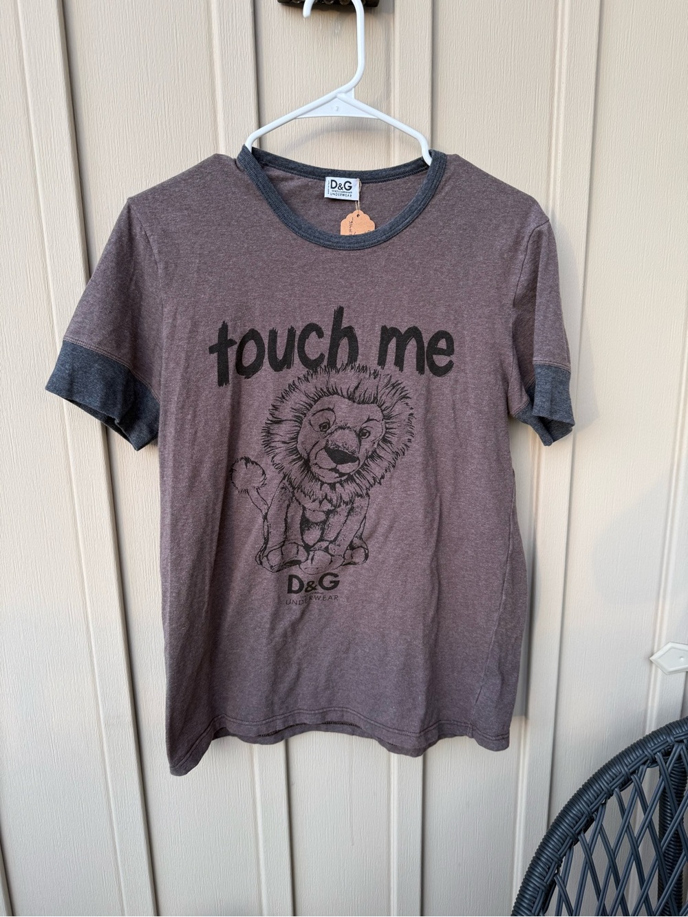 D&G Underwear “Touch Me” Gray Tee with Contrast Trim and Lion Graphic